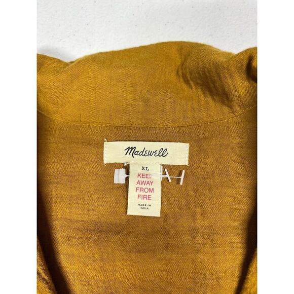 Madewell Boxy Button Down Mustard Short Sleeve Boho Top Womens Size XL - Picture 2 of 7